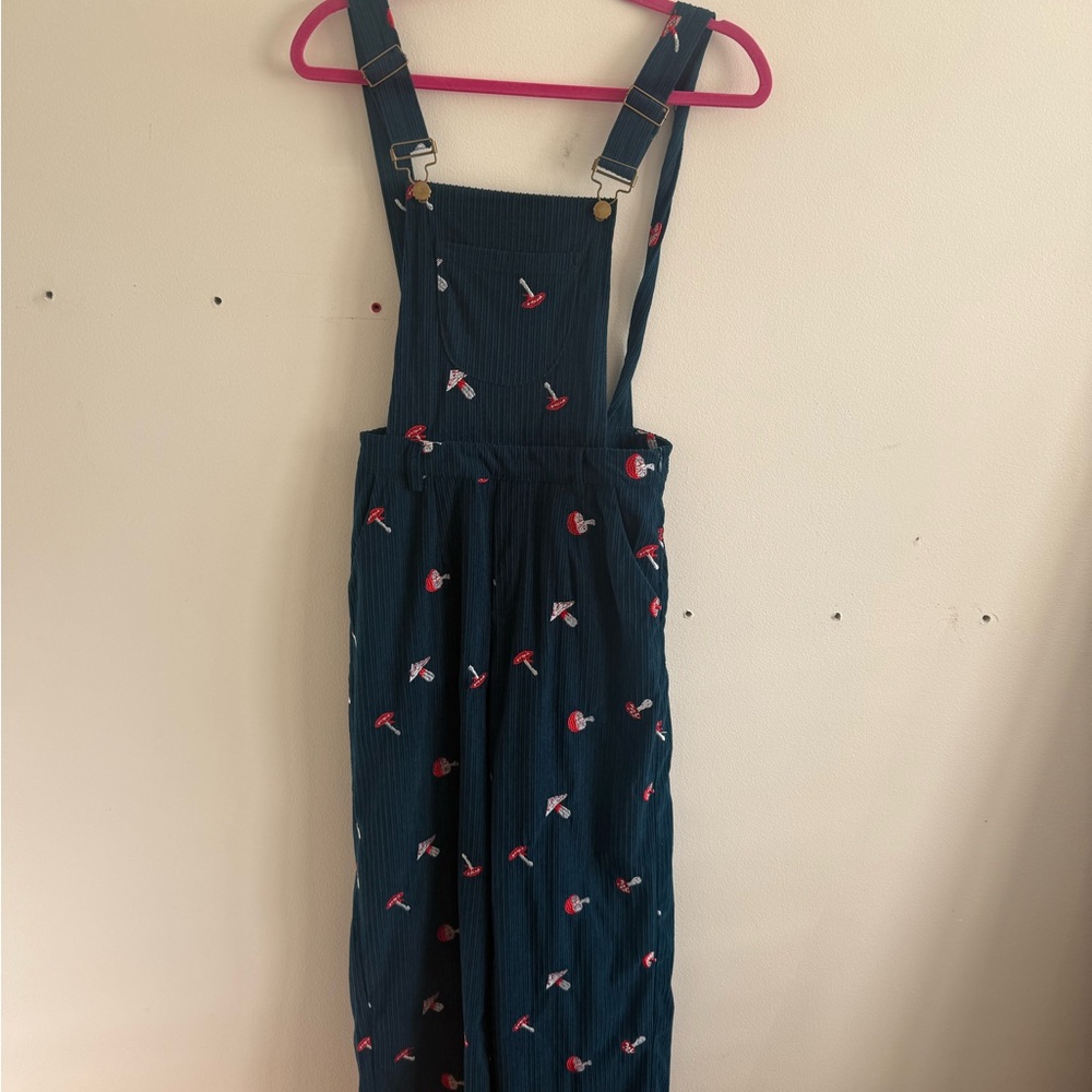 Cider Casual Embroidered Mushroom Corduroy Overalls Jumpsuit Cottagecore Retro - Picture 6 of 10